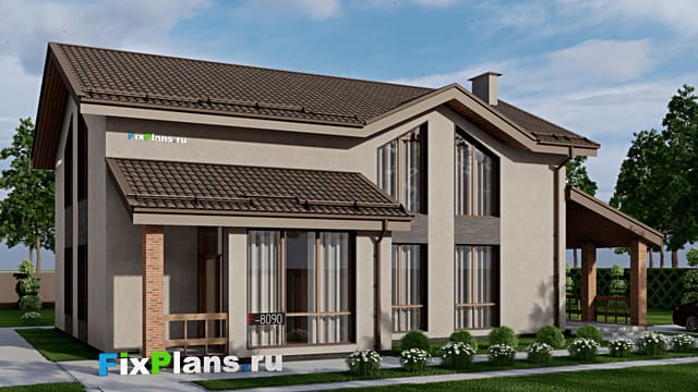 Одноэтажный дом с мансардой  F-8090