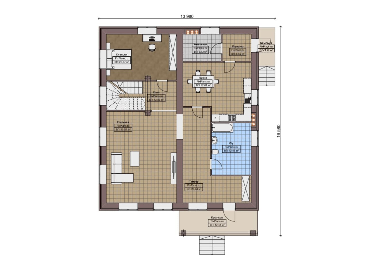 Планировка Одноэтажный дом с мансардой  F-17801