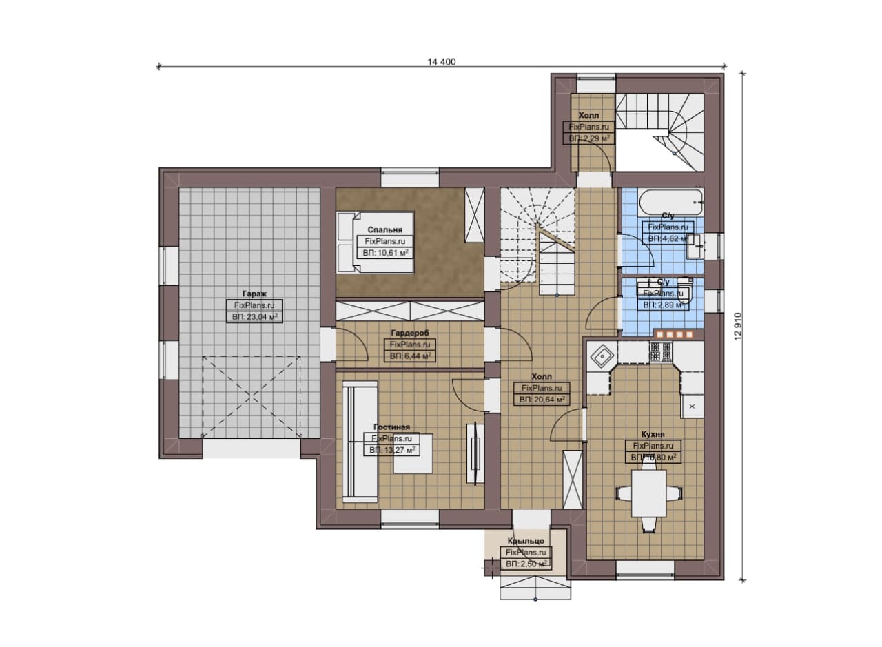 Планировка Одноэтажный дом с мансардой  F-13148