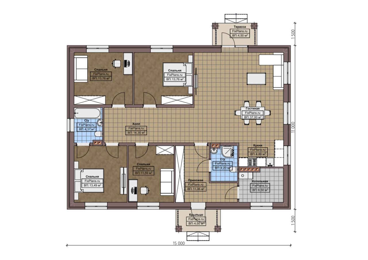Планировка Одноэтажный дом F - 0665