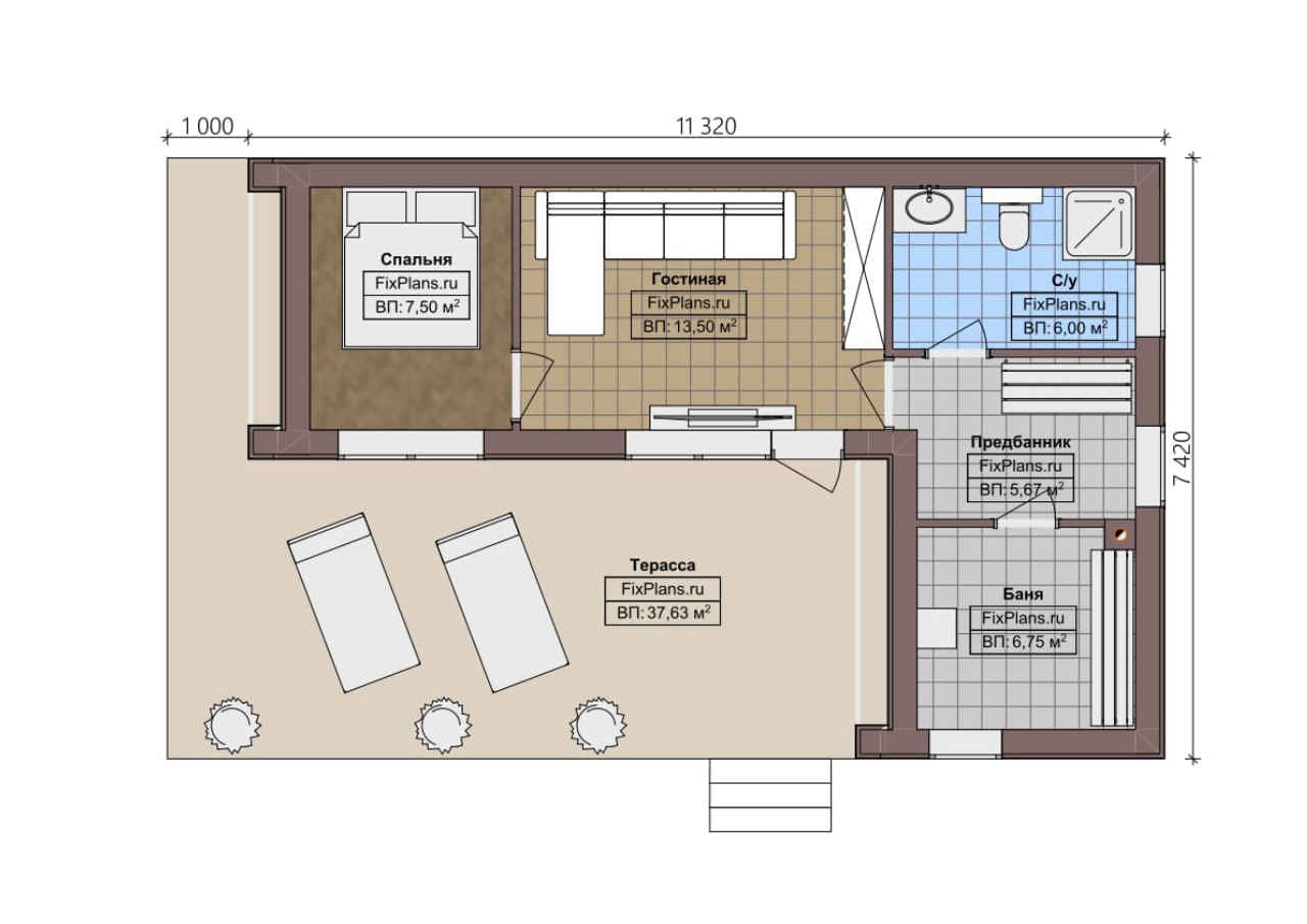 Планировка Одноэтажный дом F - 1376